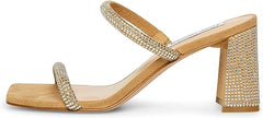 Steve Madden Lilah Rhinestone Double Straps Square Open Toe Block Heel Sandals