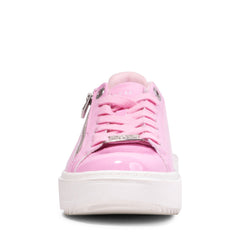Steve Madden Catchme Pink Patent Rounded Closed Toe Lace Up Side Zipper Sneaker