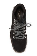 Cecelia New York HELGA Black Leather Hiker Lace up Wedge Platform Ankle Booties