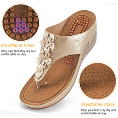 HARENCE Wedge Sandals for Women Dressy: Comfortable Cushion Footbed Walking Platform Shoes Summer Casual Womens Flip Flops