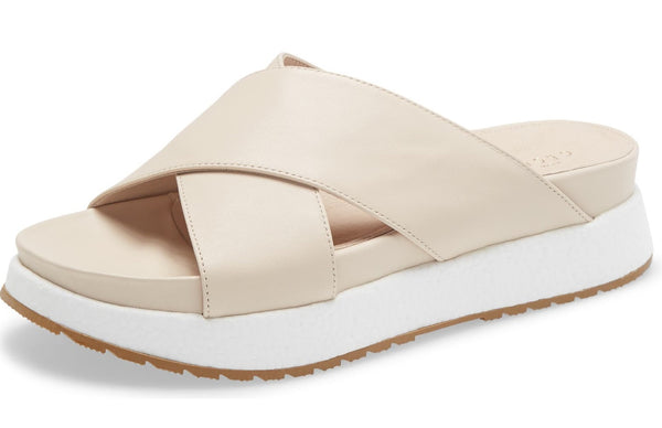 Cecelia New York UMA Nude Platform Popcorn Straps Wedge Slides Mules Sandals