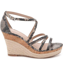 Charles David Leawood Nude Multi Snake Cork Espadrille Platform Wedge Sandal (9.5, Beige)