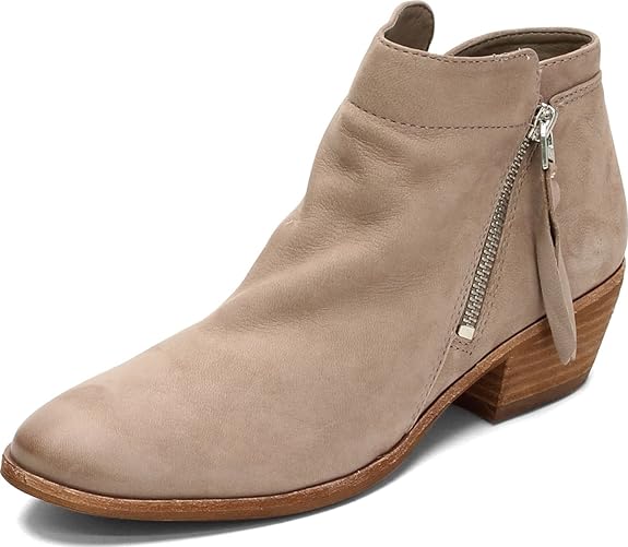Sam Edelman Packer Putty Leather Squared Toe Stacked Block Heel Ankle Booties