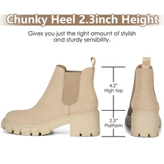 Athlefit Women's Chelsea Boots Fashion Lug Sole Chunky Heel Slip on Elastic Ankle Booties