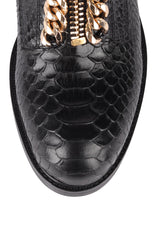 Jeffrey Campbell DAMON-Z Black Snake Gold Chain Combat Ankle Boots Dress Bootie