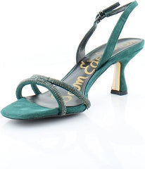 Sam Edelman Ronan Green Ivy Crystal Rhinestone Ankle Strap Open Toe Heel Sandals