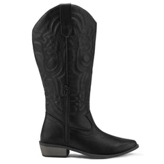 mysoft Women's Wide Calf Pull on Mid Calf Pointed Toe Chunky Heel Western Boots 10W