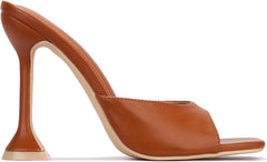 Cape Robbin Lithe Tan Sexy High Spool Heel Open Squared Toe Slip On Pumps