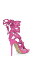 Steve Madden Fiore Pink Multi Strappy Open Toe Tie Up High Heeled Sandals