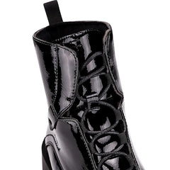 ISOMEI Combat Platform Patent Leather Lace up Ankle Boots Platform Chunky Boots 8