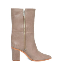 Schutz Women's Halston Goat Brown Mid Calf Pointy Toe Mid Calf Block Heel Bootie