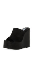 Steve Madden Joanne Black Suede Slip On High Platform Wedge Heeled Sandals