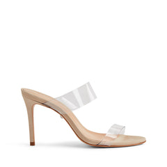 Schutz Beige Open Toe Translucent Straps Stiletto High Heel Sandals
