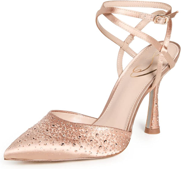 Sam Edelman Hardy Rosa Nude Ankle Strap Spool Heel Pointed Closed Toe Pumps