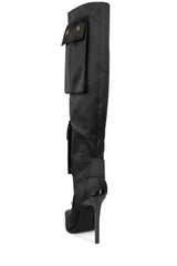 Jeffrey Campbell Pocketed Black Satin Stiletto Heel Embellished Pointed Toe Boot