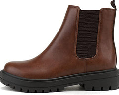 Soda Pilot Cognac Pull On Rounded Toe Chunky Block Heel Combat Ankle Boots