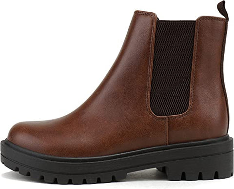 Soda Pilot Dark Tan/Brown  Pull On Round Toe Chunky Platform Block Heel Wide Boots