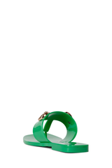 Jeffrey Campbell A Lil Bit Green Shiny Slip On Open Toe Flat Thong Sandals