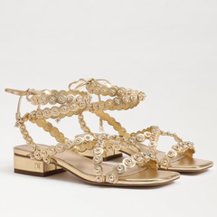 Sam Edelman Delphine Amber Gold Strappy Squared Toe Ankle Strap Slip On Sandals