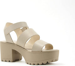 Soda Account Nude Ankle Strap Rounded Open Toe Strappy Block Heeled Sandals