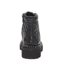 Vince Camuto Maissa Black Quilted Combat Lace Up Lug Sole Moto Chic Ankle Boots