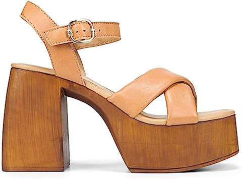 Sam Edelman Suzannah Light Tan Ankle Strap Open Toe Block Heel Platform Sandals