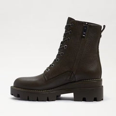 Sam Edelman Garret Alpine Green Lace Up Moto Platform Combat Leather Ankle Boots