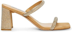 Steve Madden Lilah Rhinestone Double Straps Square Open Toe Block Heel Sandals