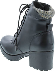 Soda Single Black Pu Lug Sole Chunky Heel Lace Up Platform Combat Wide Boots