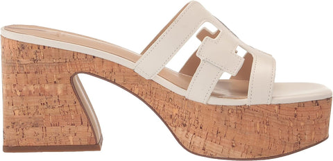 Sam Edelman Dev Bright White Cork Platform Slip On Block Heeled Open Toe Sandals