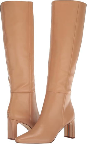 Sam Edelman Sylvia Luxe Tan Pointed Toe Block Heel Knee High Leather Boots