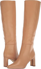 Sam Edelman Sylvia Luxe Tan Pointed Toe Block Heel Knee High Leather Boots
