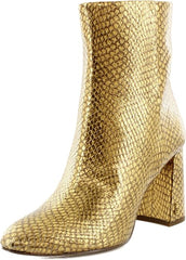 Sam Edelman Daria Medallion Gold Snake Pointed Toe Block Heeled Ankle Boots