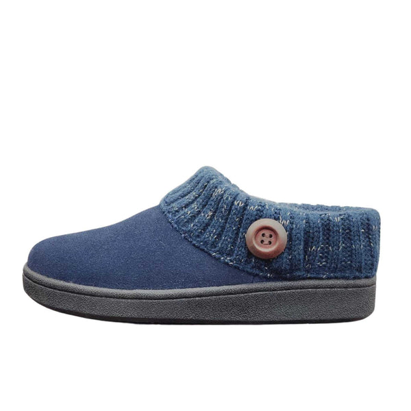 Clarks Navy Knitted Collar Winter Clog Rounded Closed Toe Slippers