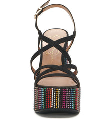 Jessica Simpson Salih Black Rainbow Disco Buckle Straps Block Heel Platform Sandals