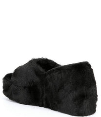 Steve Madden Vito Black Slip On Rounded Open Toe Platform Fur Fashion Slipper