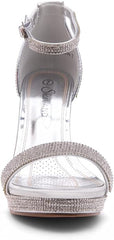 ShoeLand Enlove Silver 2020 Fashion Ankle Strap Platform High Heeled Sandals