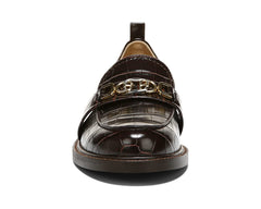 Sam Edelman Christy Espresso Croc Rounded Toe Block Heel Slip On Leather Loafers