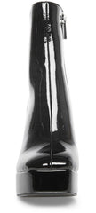 Steve Madden Luisina Black Patent Squared Toe Block Heel Pull On Ankle Boots