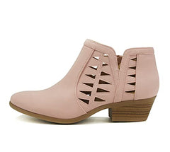 Soda Chance Pink Nb Closed Toe Multi Strap Ankle Block Heel Open Side Bootie