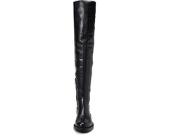 Sam Edelman Narisa Black Leather Chunky Heel Closed Toe Zip Over the Knee Boots