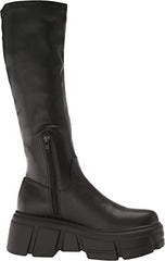 Steve Madden Tero Black Side Zipper Round Toe Chunky Platform Heel Tall Boots