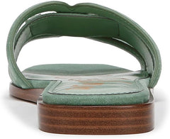 Sam Edelman Irina Green Garden Leather Squared Open Toe Flat Slides Sandals