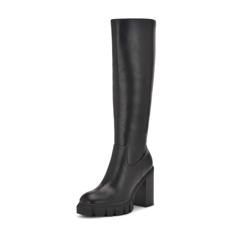 Nine West Kani3 Black3 Chunky Stacked Block Heeled Knee High Fashion Boots