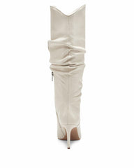 Vince Camuto Armonda White Cream Pointed Toe Wrapped KNee High Heel Boot