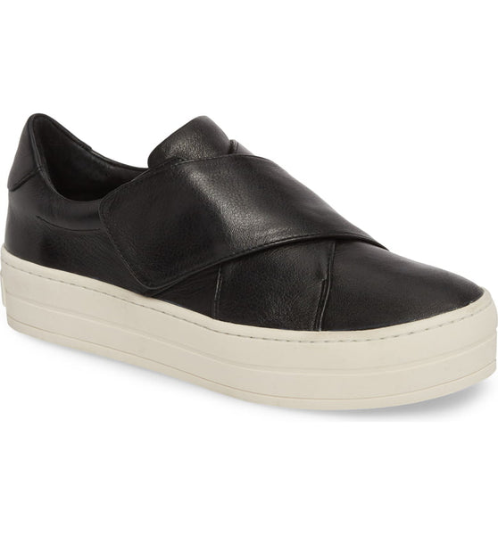 J Slides Harper Black Leather Modern White Platform Fashion Sneaker Loafer