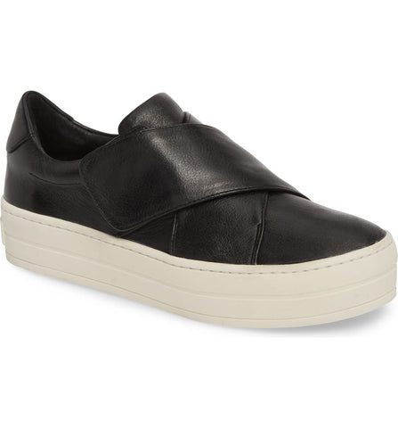 J Slides Harper Black Leather Modern White Platform Fashion Sneaker Loafer