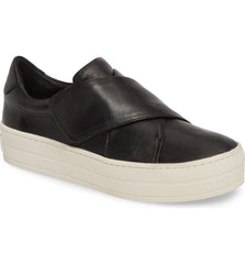 J Slides Harper Black Leather Modern White Platform Fashion Sneaker Loafer