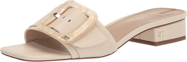 Sam Edelman Deacon Modern Ivory Squared Open Toe Buckle Slides Heeled Sandals
