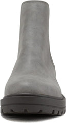 Soda Pilot Grey Nubuck Pull On Rounded Toe Chunky Platform Block Heel Wide Boots